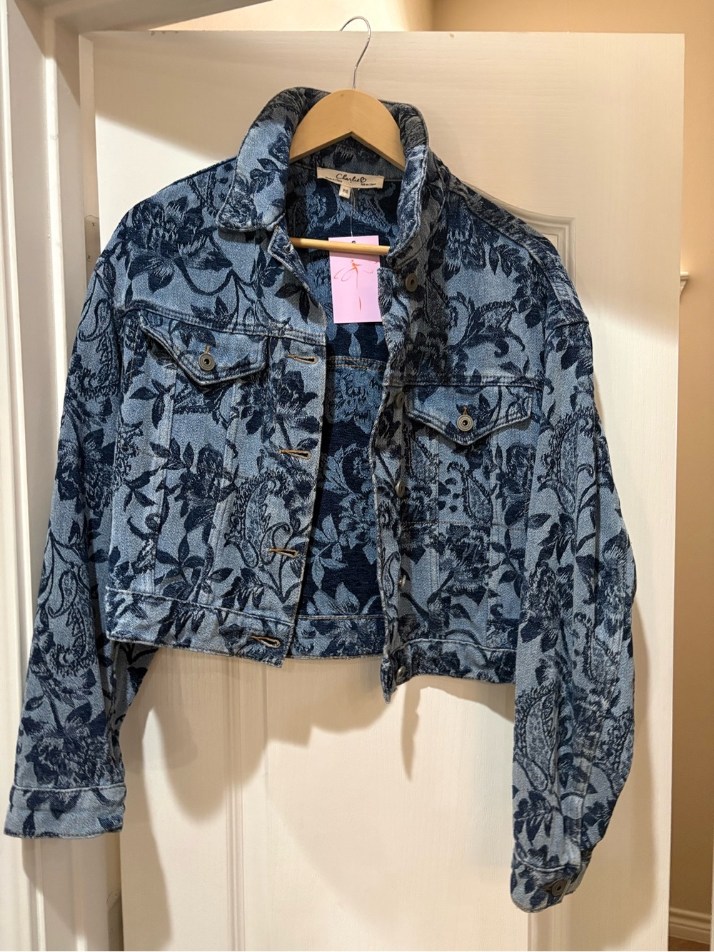Charlie Blue Floral Cropped Denim Jacket